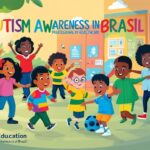 Crianças diversas brincando juntas em escola inclusiva brasileira